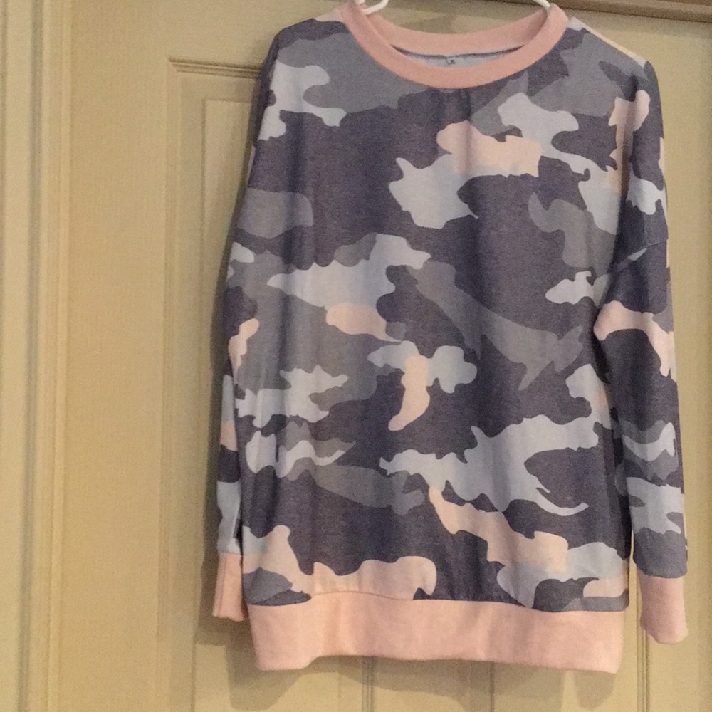 Camouflaged sweatshirt.